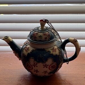 Artisan Blue and Cream Ceramic Teapot